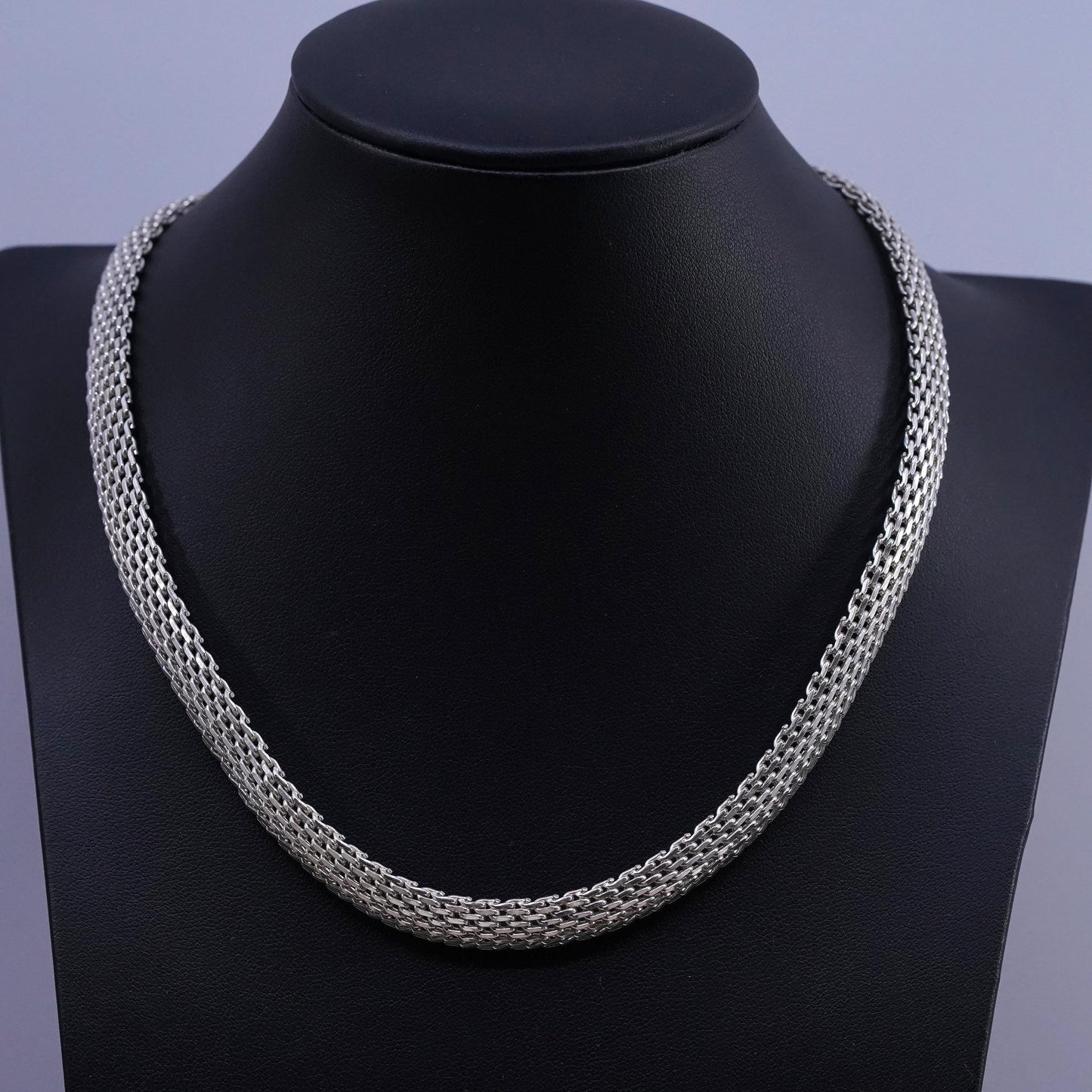16+2", VTG Italian GC Sterling silver handmade necklace, bold 925 mesh chain