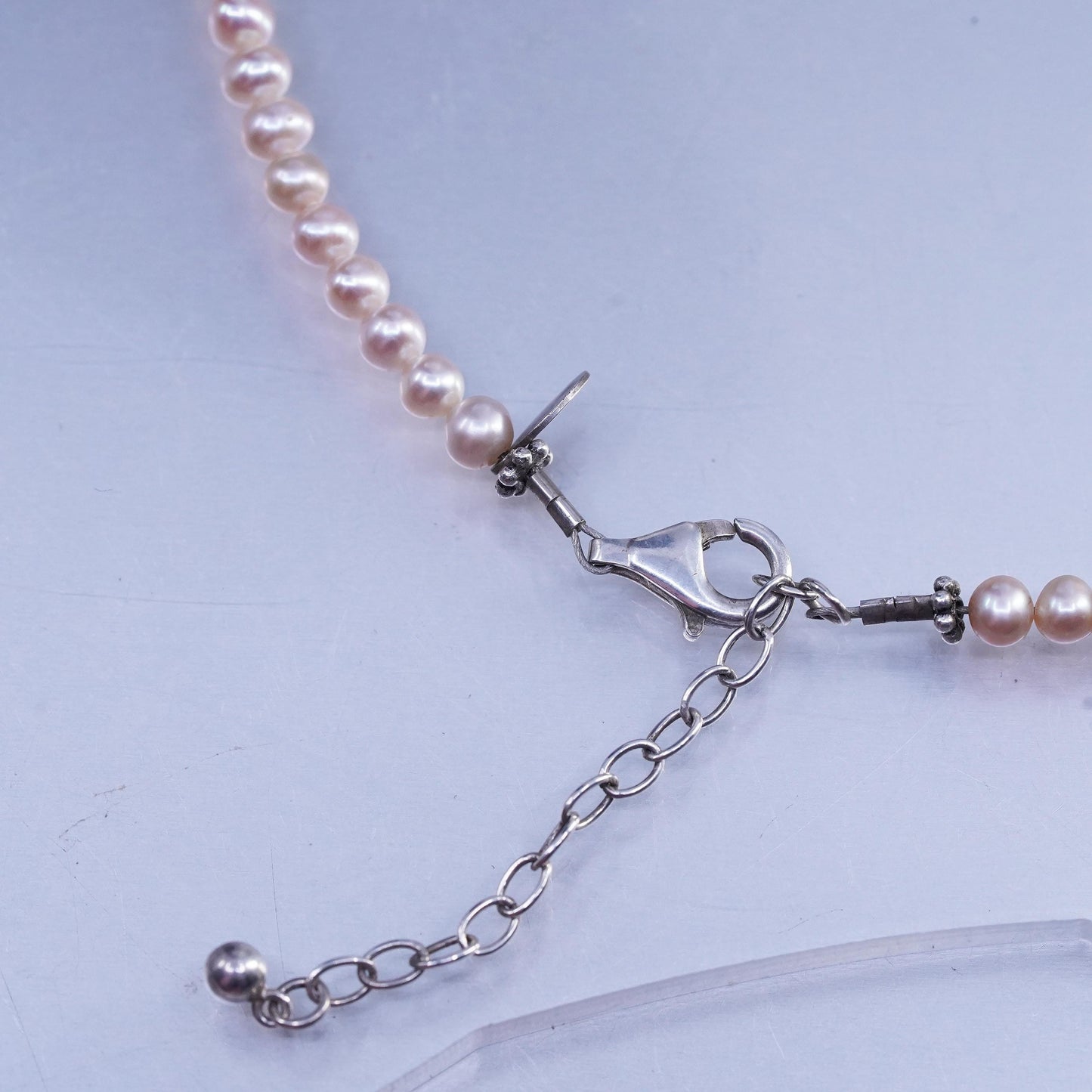 18+2", Ollie Sterling 925 silver necklace freshwater pearl smoky quartz pendant