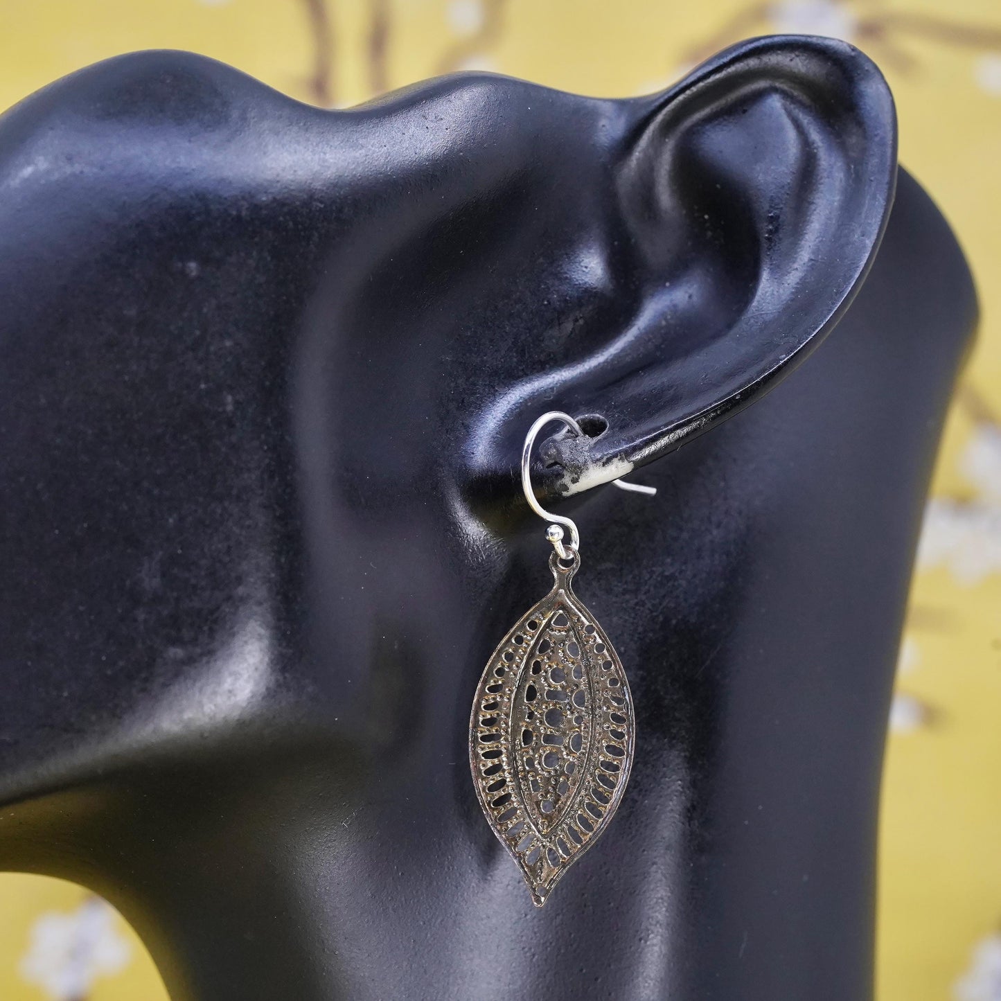 Vintage Sterling 925 silver handmade leaf earrings
