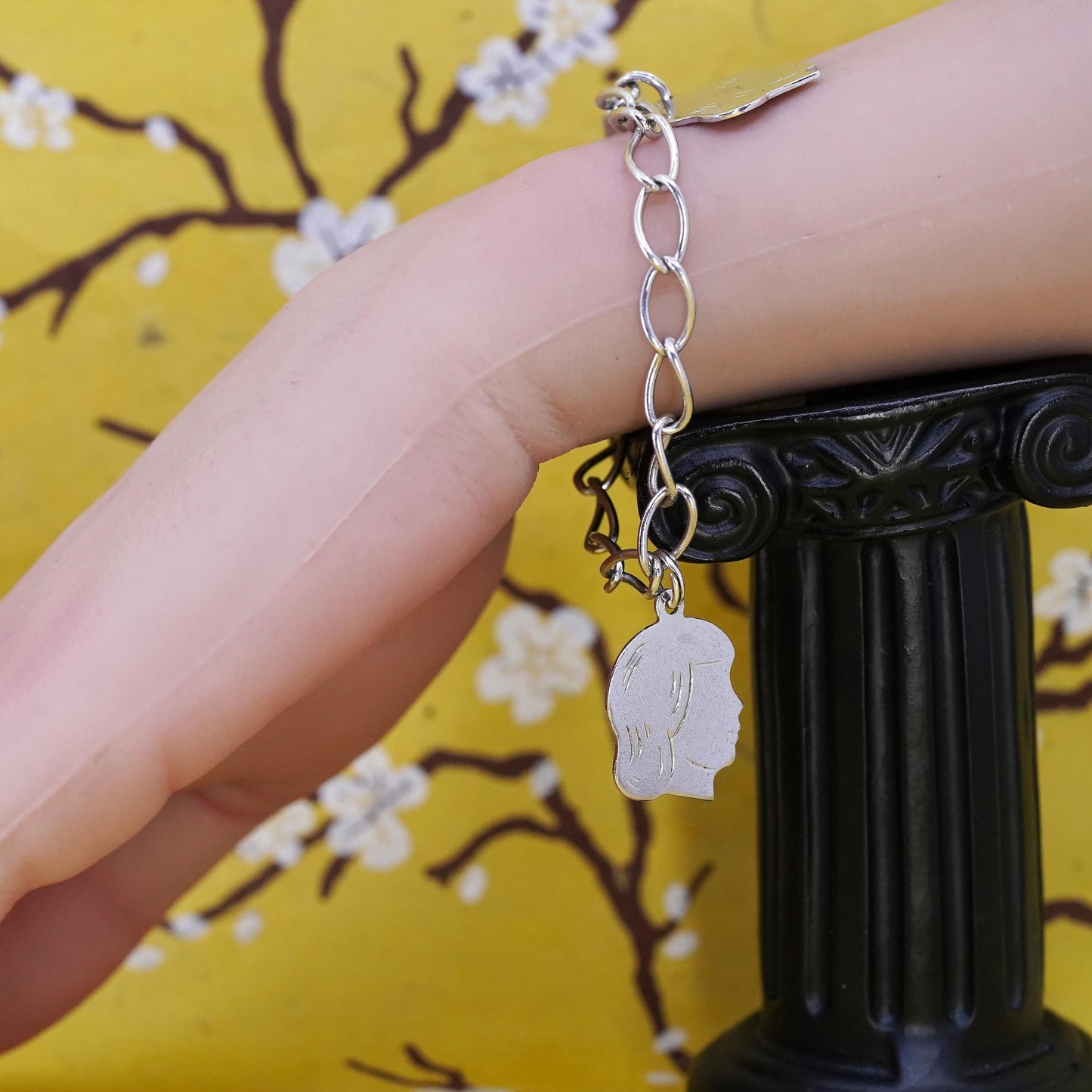 6.5" Sterling silver handmade bracelet, 925 curb chain girls charm Susan Judy