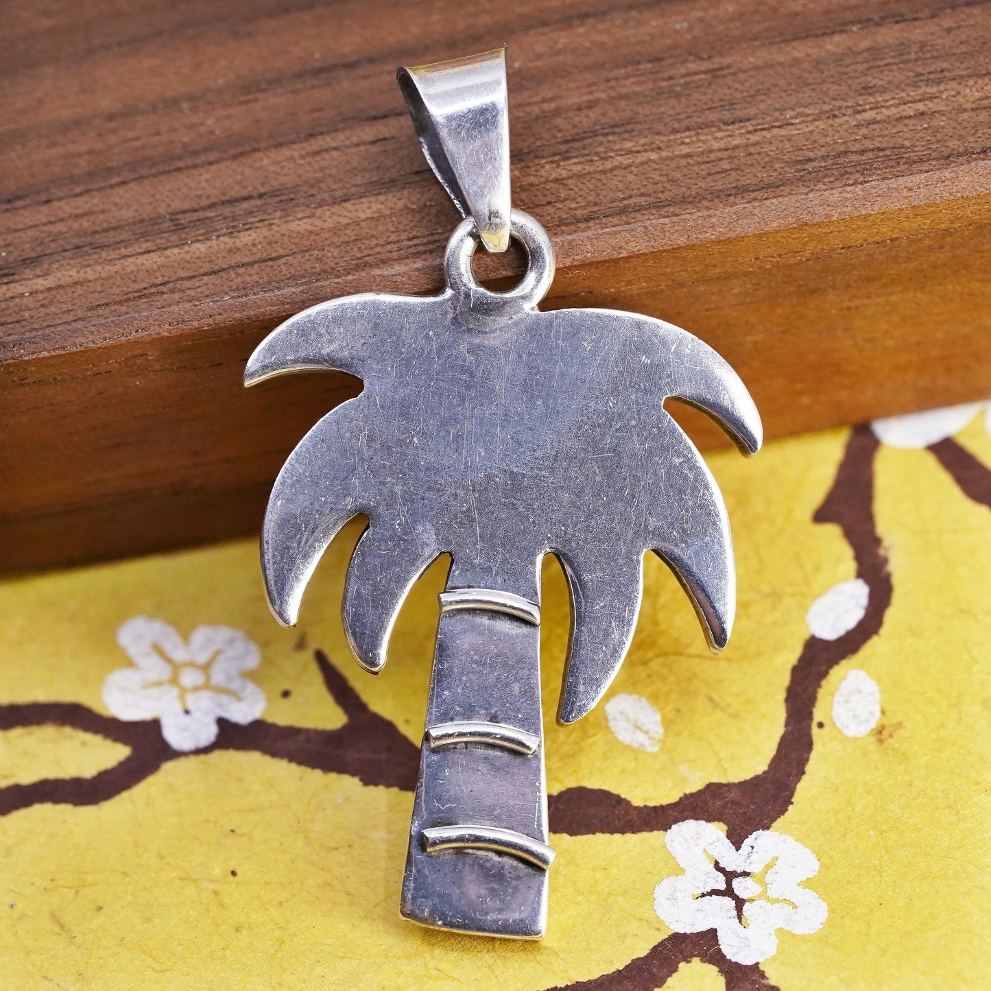 Vintage southwestern handmade solid sterling 925 silver palm tree pendant