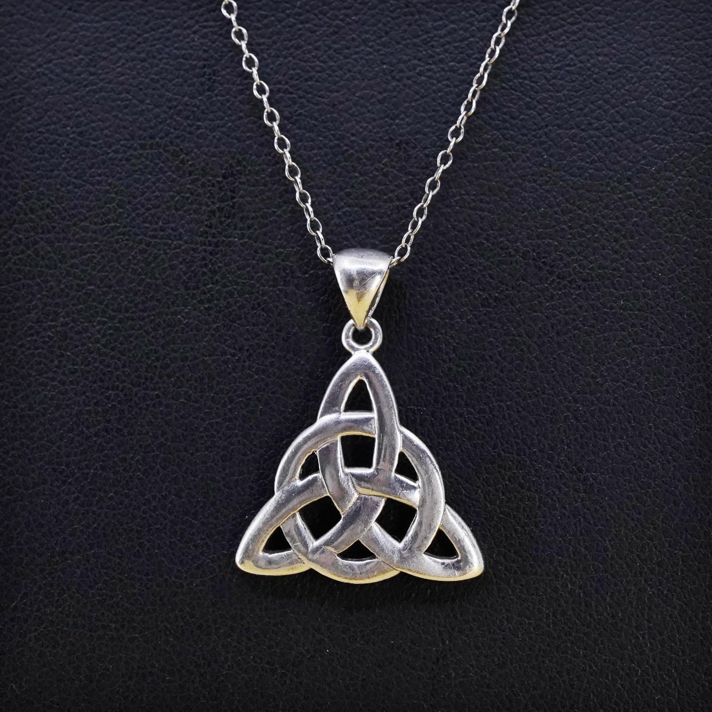 Vintage Sterling silver circle necklace, 925 irish Celtic knot triangle pendant