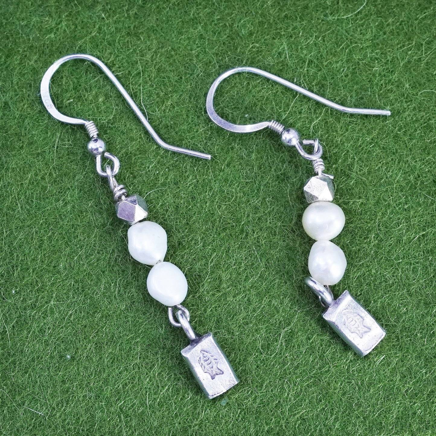 Vintage Sterling silver 925 handmade earrings with pearl drops