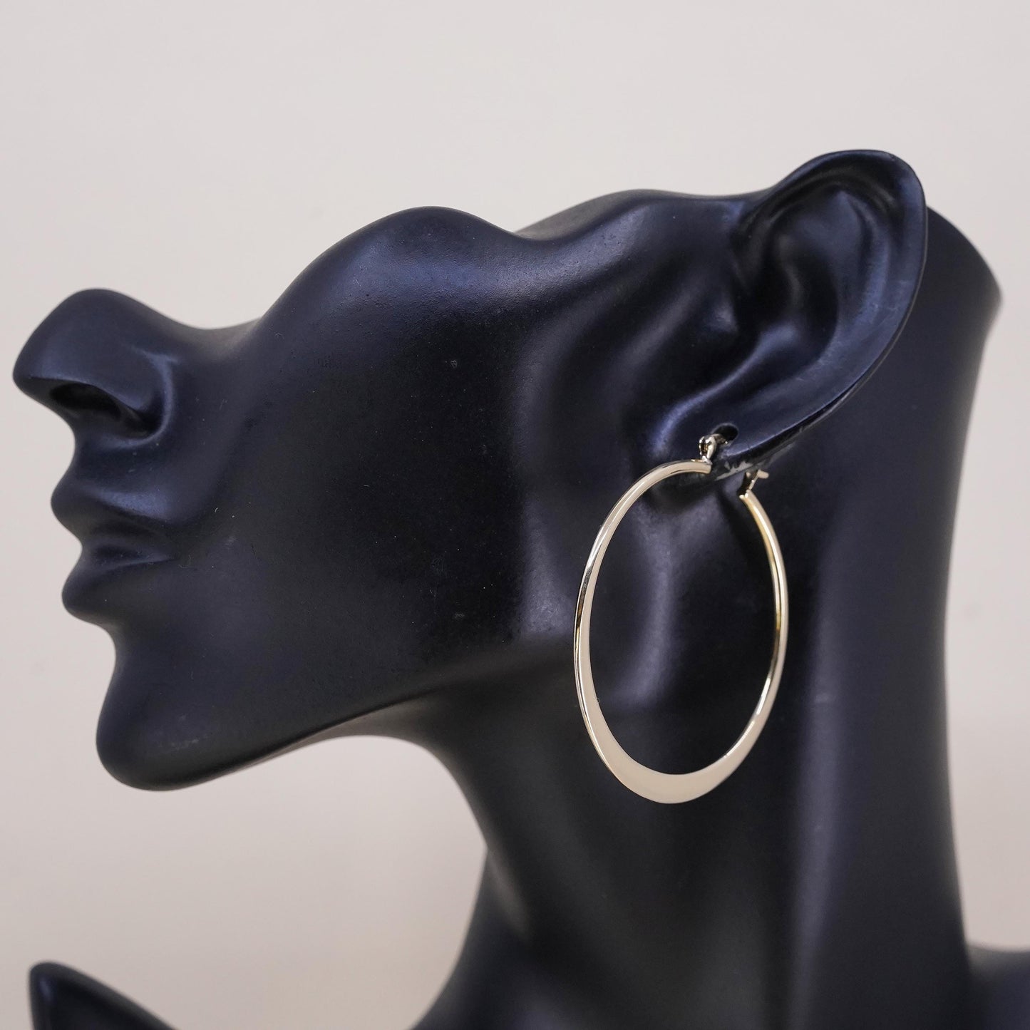1.75", Vintage vermeil yellow gold sterling silver single earring, flatten hoop