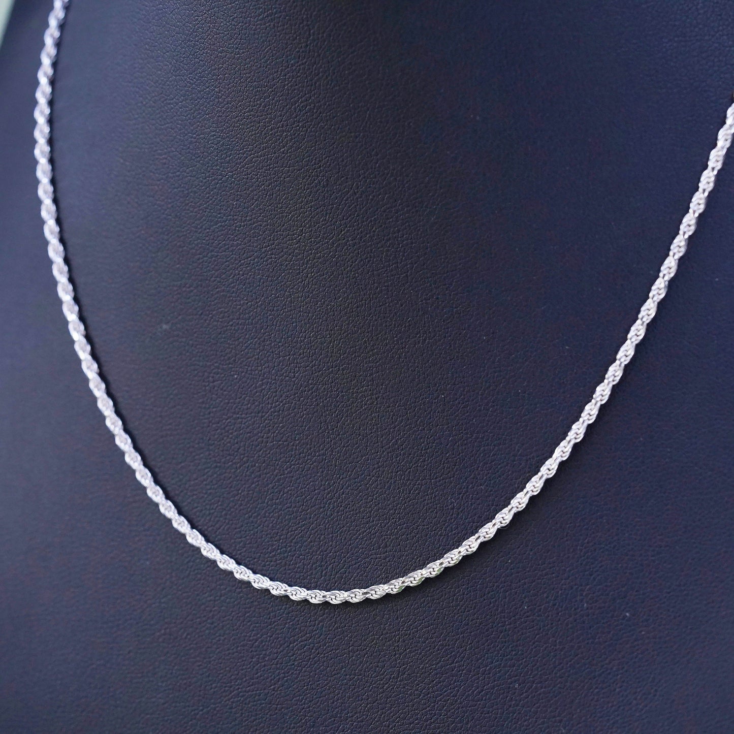 16” 2mm, vintage sterling silver necklace, 925 rope chain