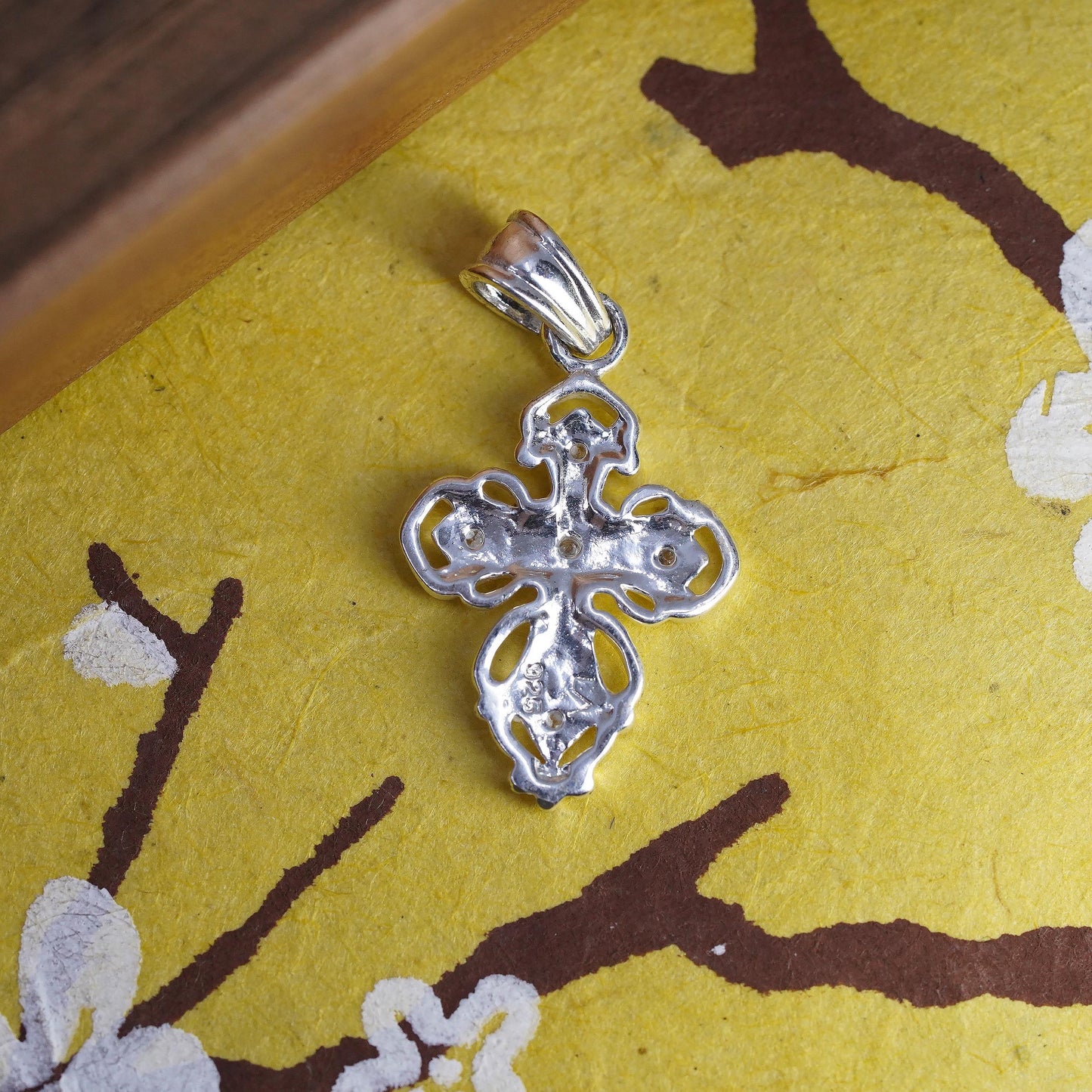 Sterling Silver Gothic Cross Pendant, Filigree CZ Charm, 925 Religious Pendant