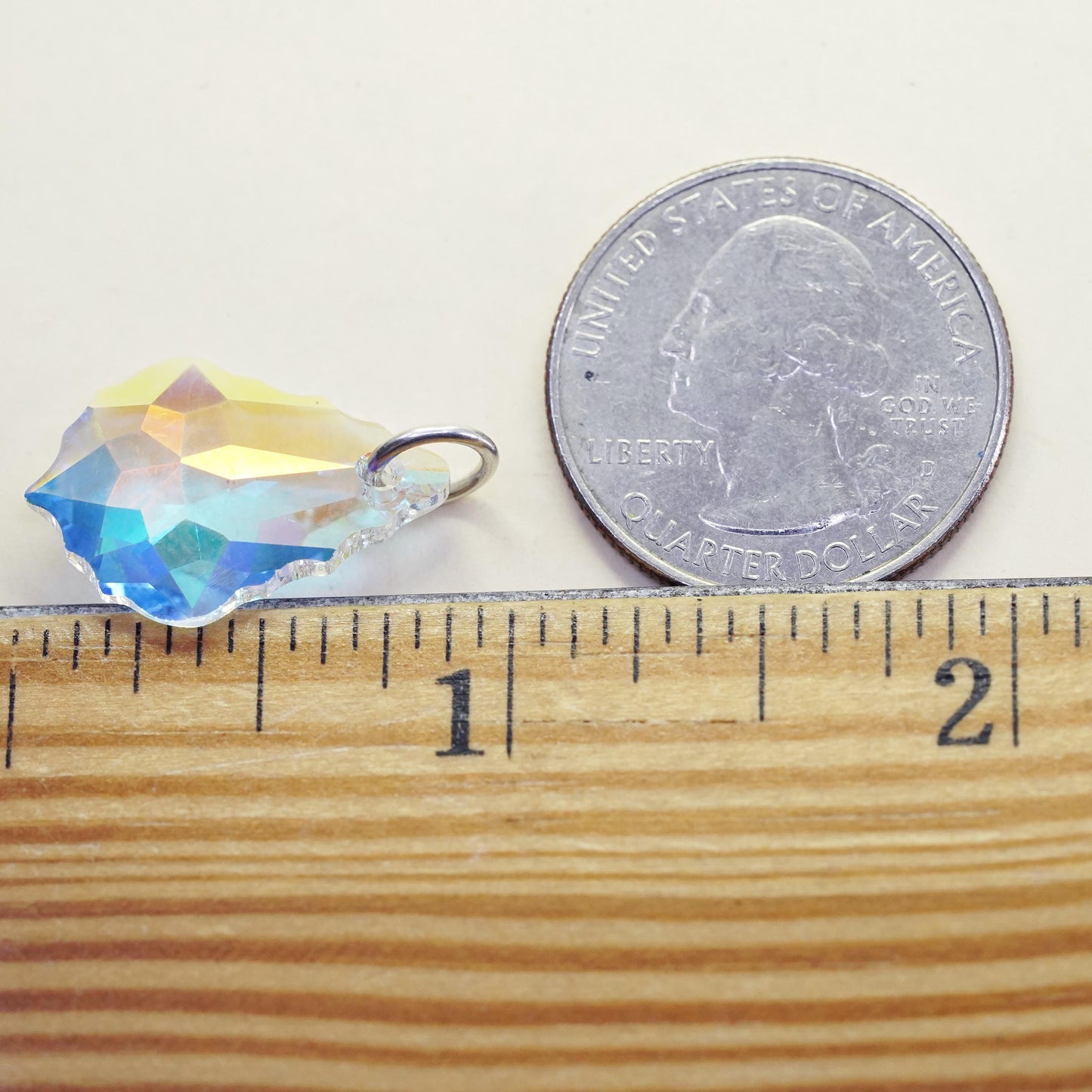 vintage Sterling silver 925 handmade pendant with teardrop shaped AB crystal