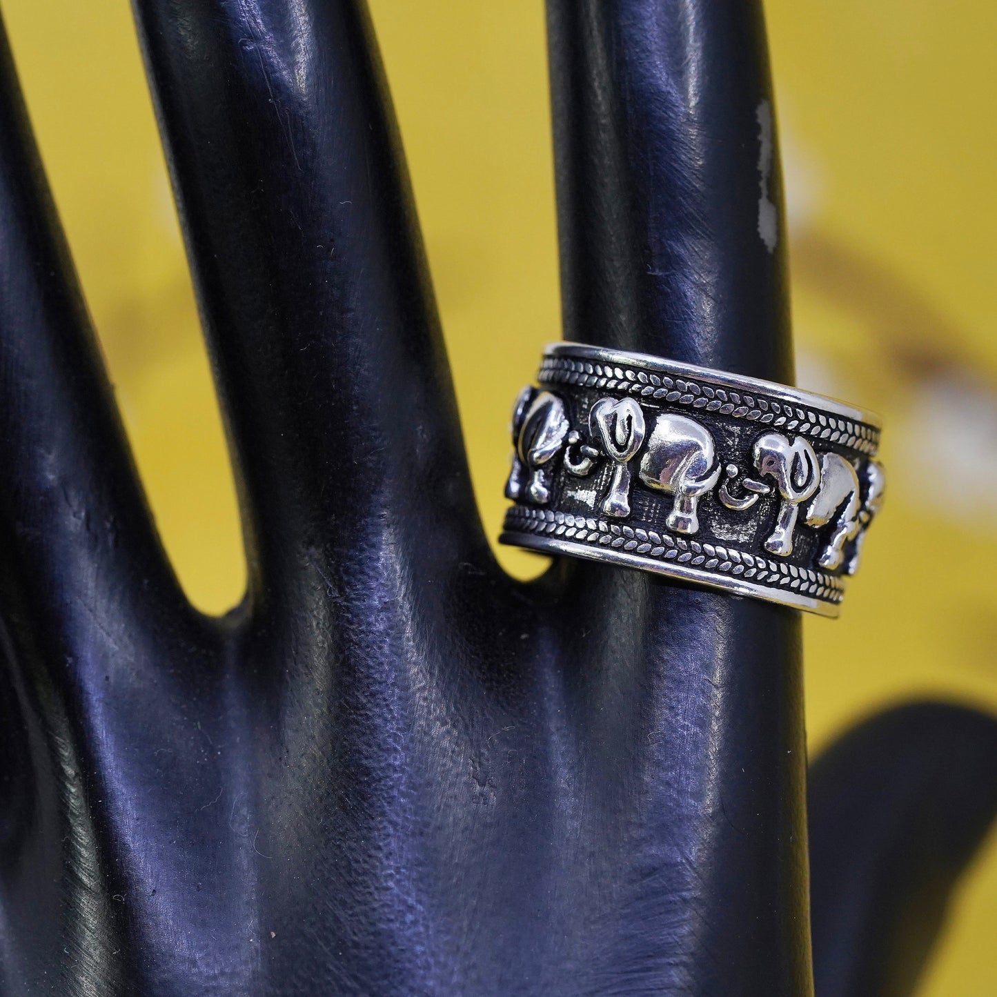 Size adjustable, vintage sterling silver handmade ring. 925 elephant band