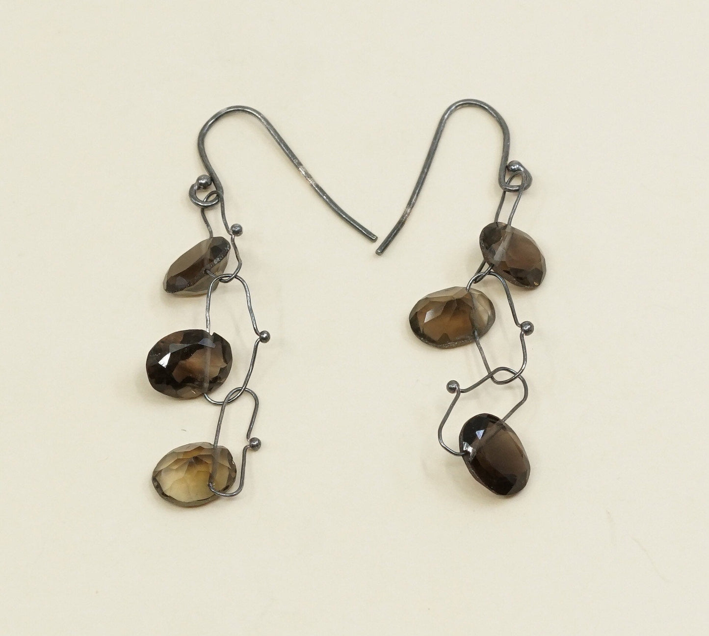 vtg Sterling silver handmade earrings, 925 w/ smoky topaz beads