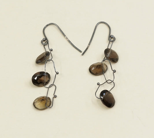vtg Sterling silver handmade earrings, 925 w/ smoky topaz beads