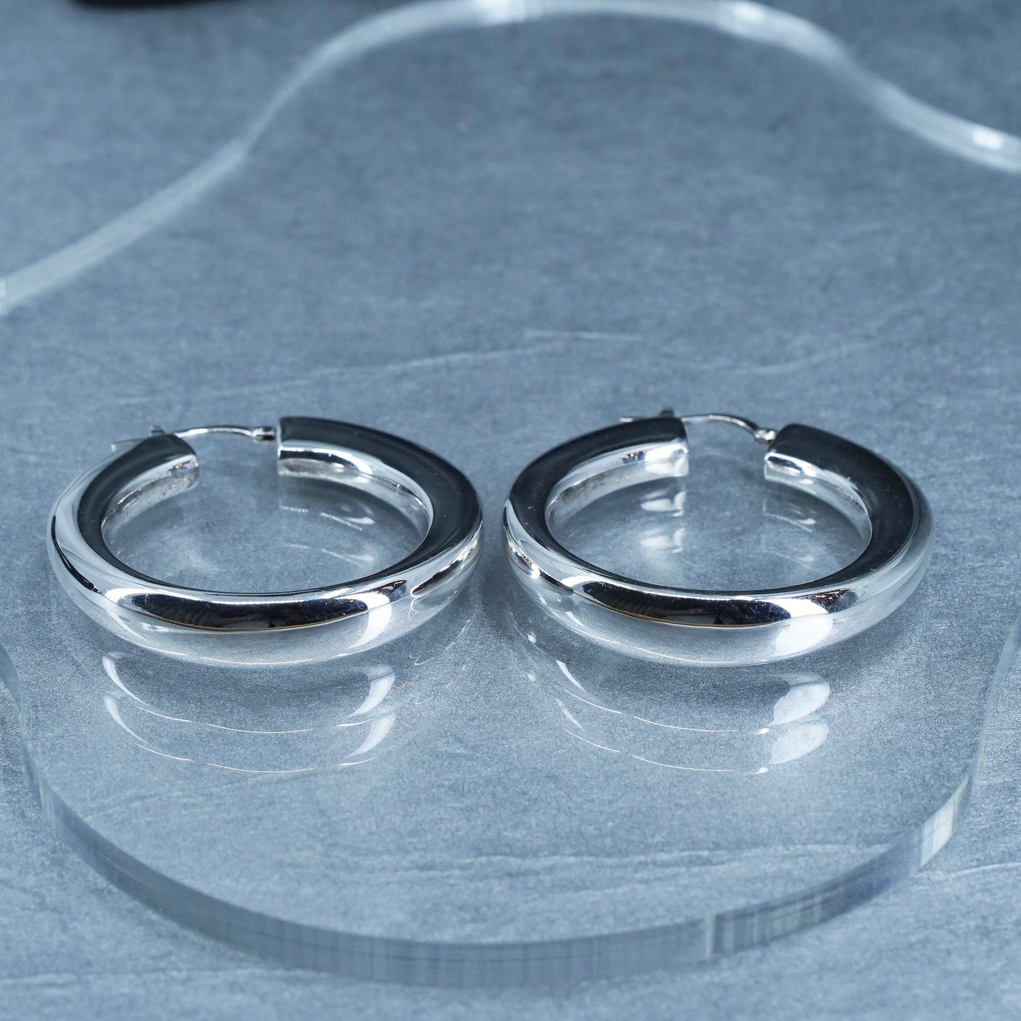 1.5”, vintage Italian Sterling silver handmade earrings, bold 925 hoops