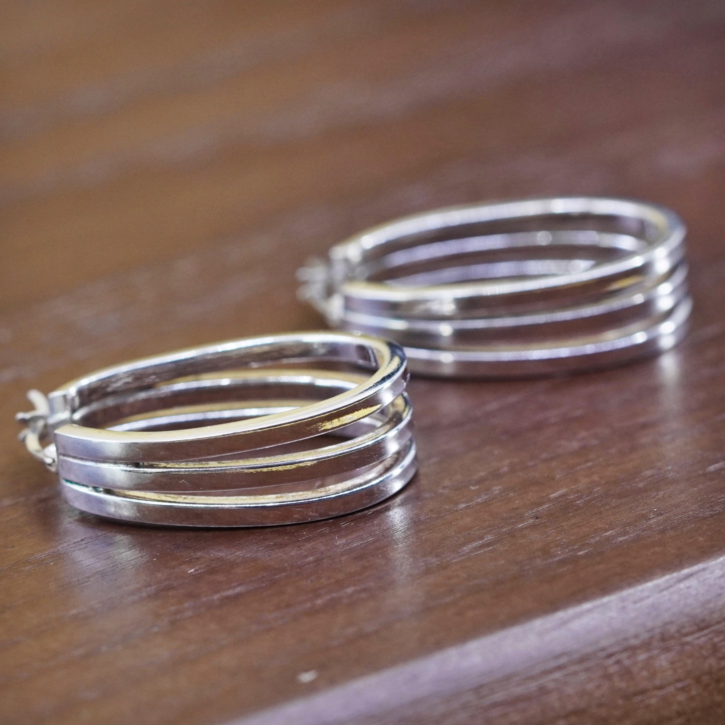 1”, vintage Sterling silver handmade earrings, wide 925 multiple loop hoops