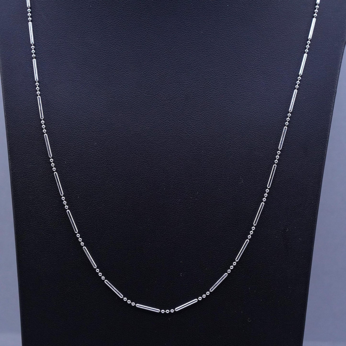 24” 1mm, vintage Italy Sterling 925 silver bar bead chain necklace