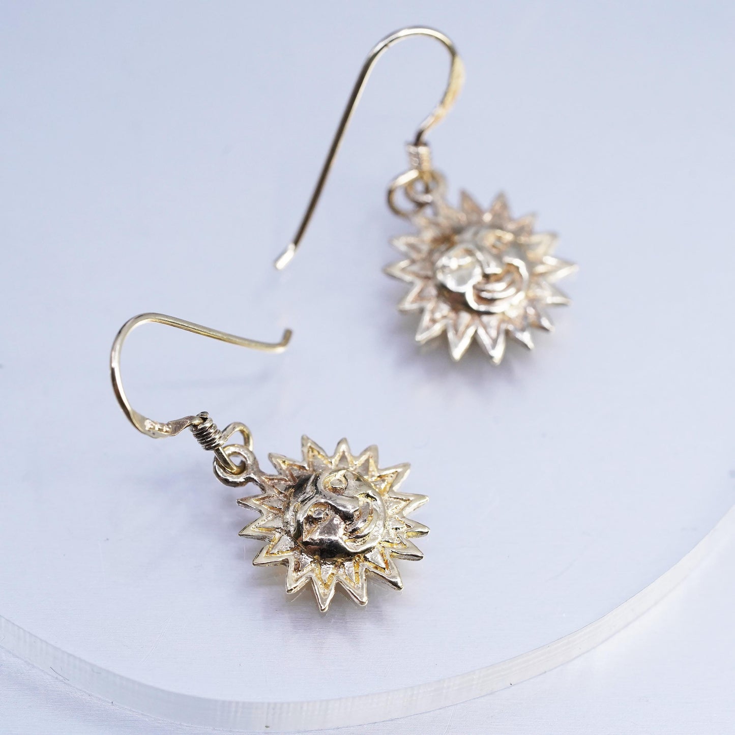 Vintage vermeil gold plated Sterling 925 Silver Handmade Sun Face Earrings