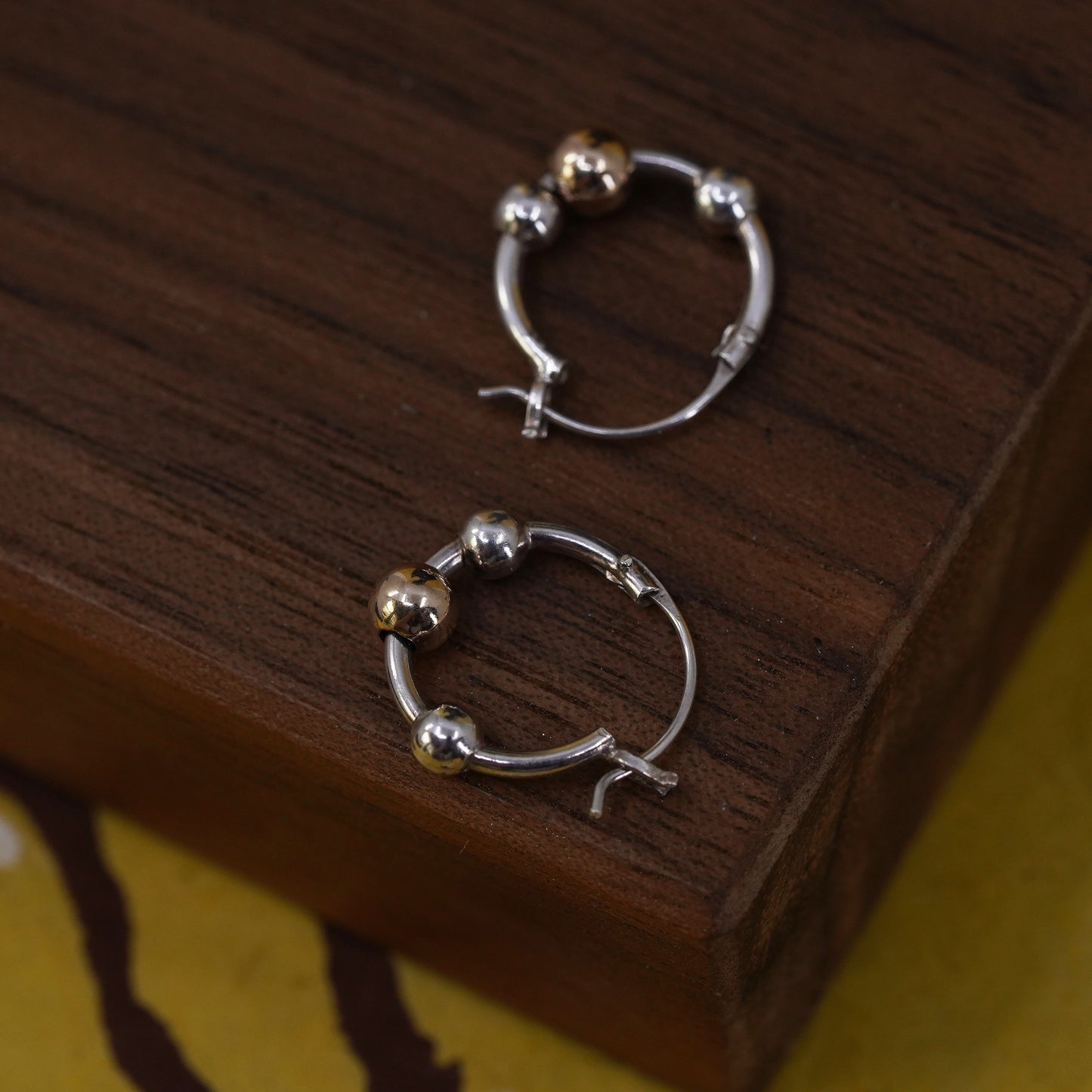 0.5”, Vintage Sterling 925 silver handmade earrings, 925 hoops with 14K bead