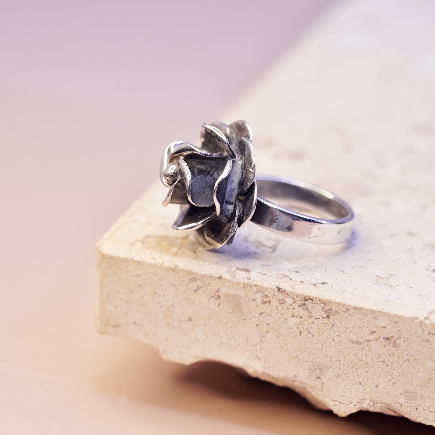 Size 6.25 adjustable, VTG Mexican Sterling silver ring, 925 rose flower band