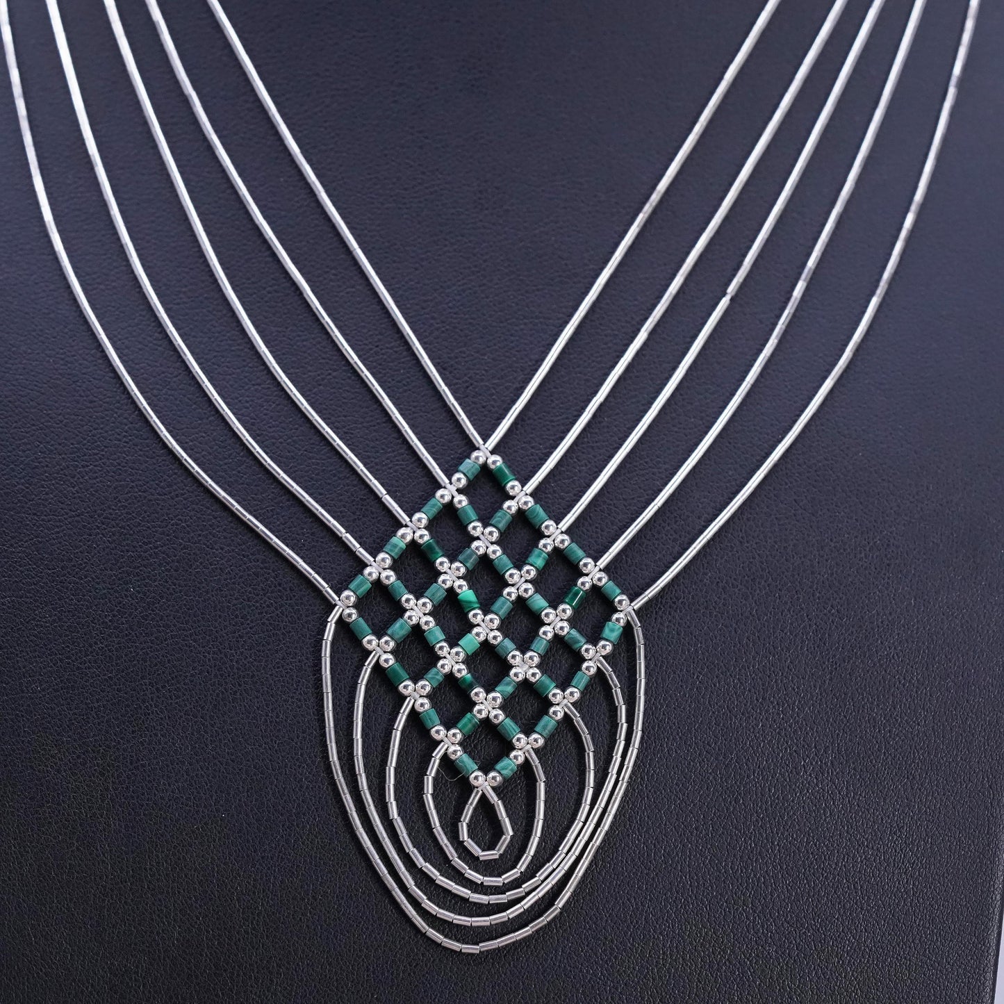 16”, Native American Navajo multi strands Sterling 925 liquid silver necklace