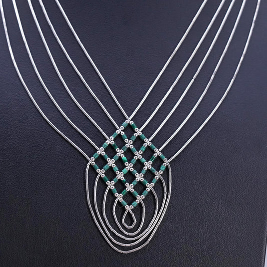 16”, Native American Navajo multi strands Sterling 925 liquid silver necklace