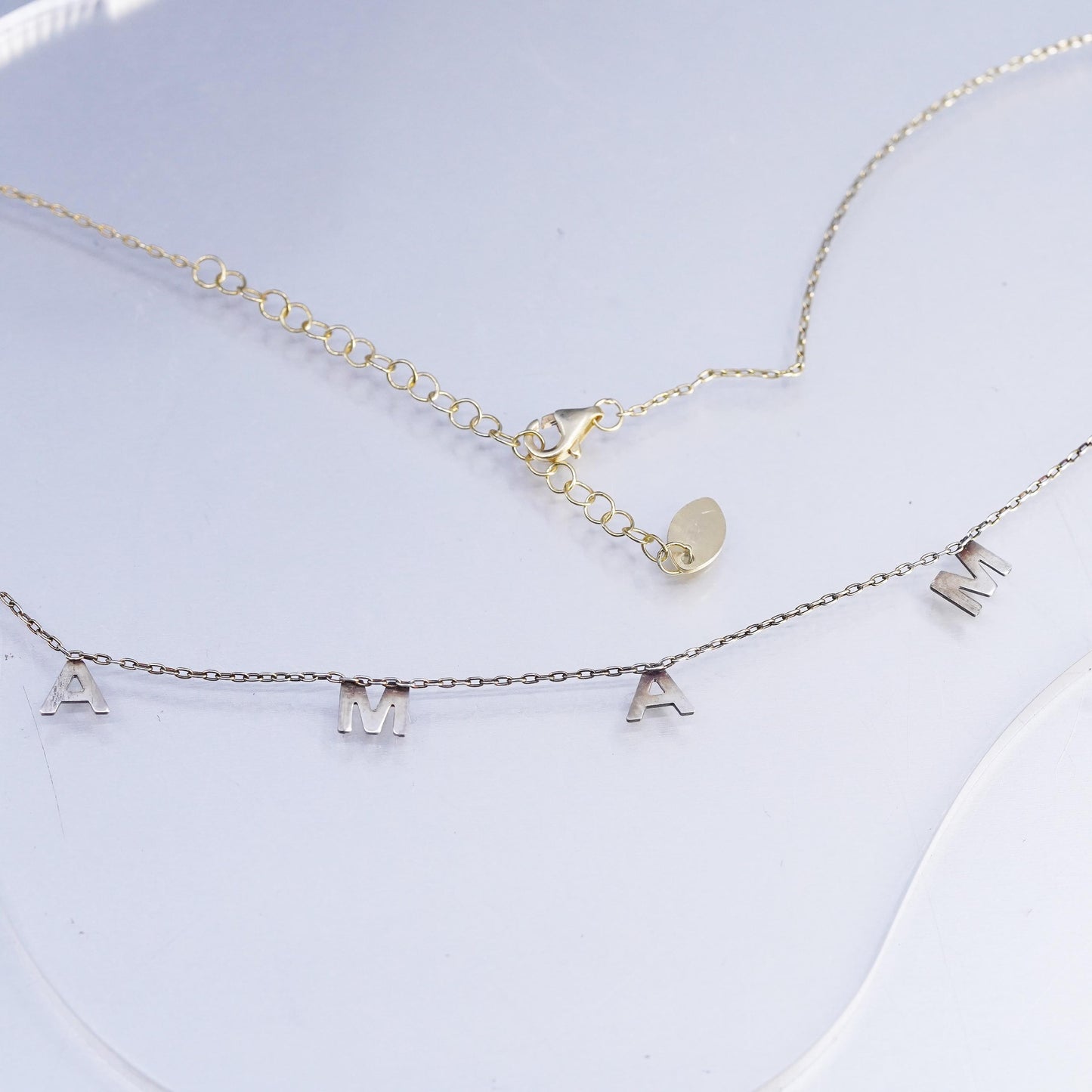 16+2", yellow gold planted Sterling 925 silver necklace monogram "Mama" pendant