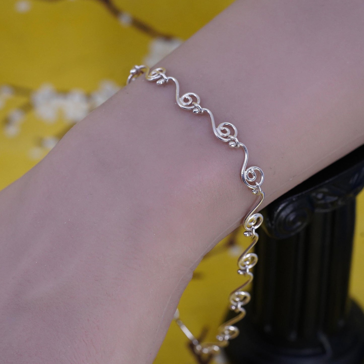 9.25” 925 Sterling Silver Scroll Bracelet, Nouveau Swirl Wirework 925 Anklet