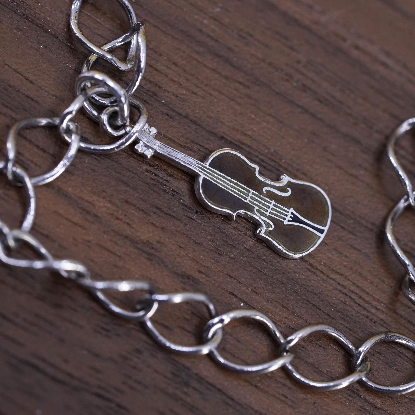 6.75", Sterling silver curb bracelet, 925 chain bracelet piano guitar charms