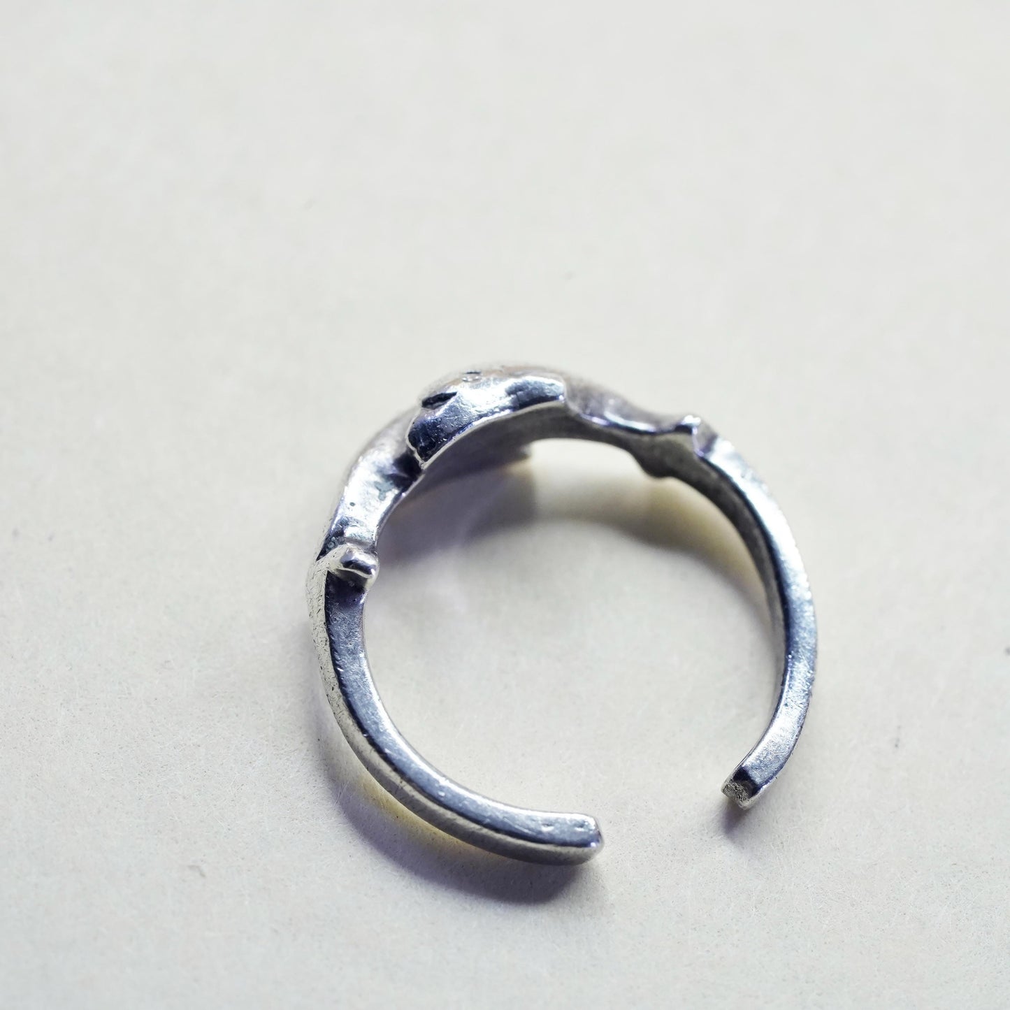 Size 1, VTG Mexico sterling silver ring, wrap 925 handmade dolphin open band