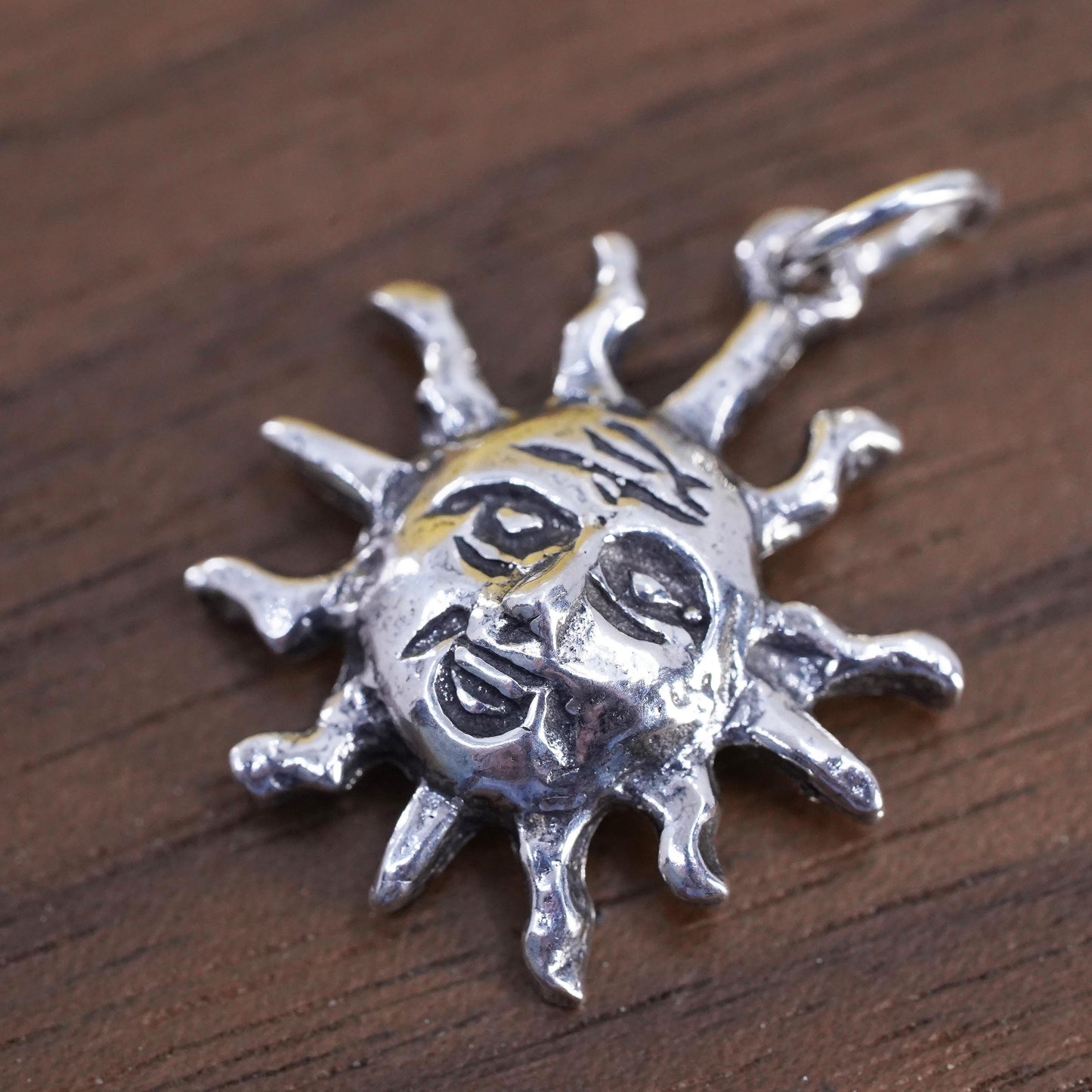 Vintage Sterling silver handmade sun face pendant, 925 sun charm
