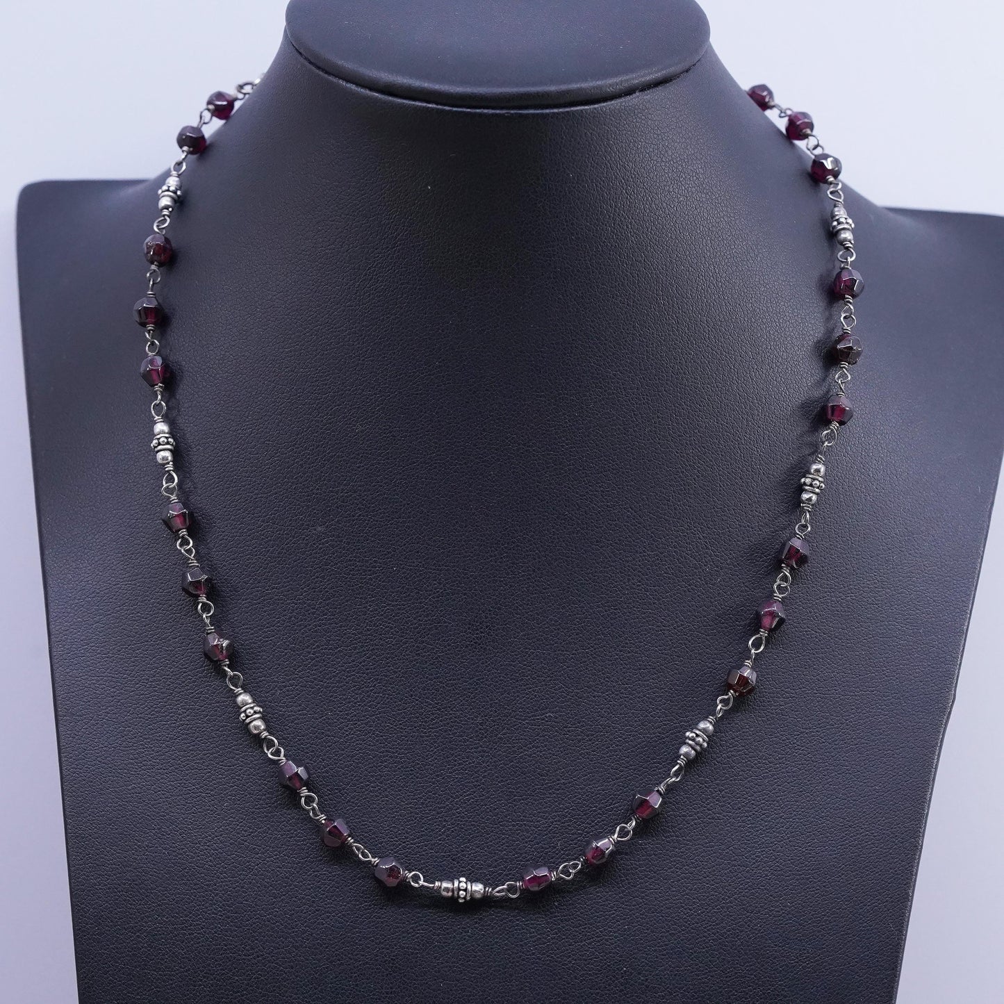 16+2”, SILPADA Retired Sterling Silver 925 Garnet Beads Chain Necklace N1053