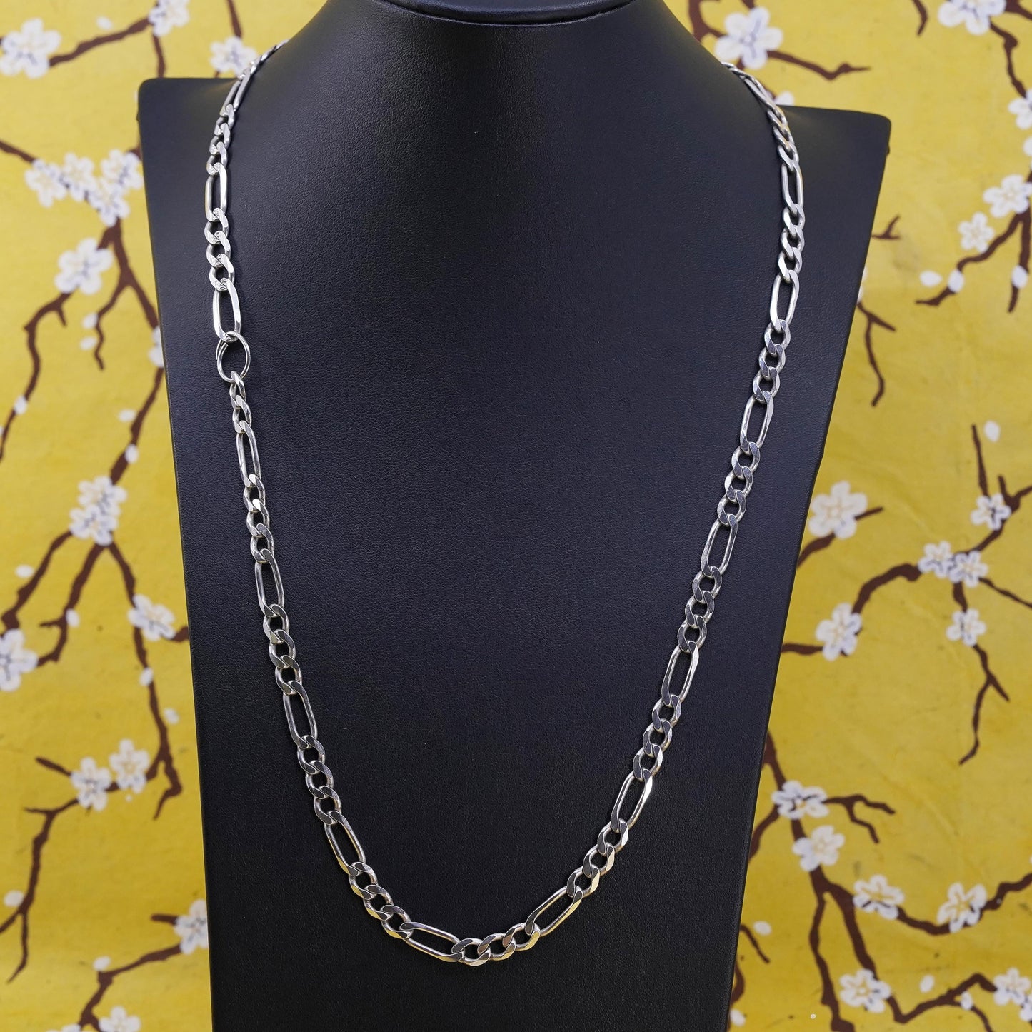24”, 6mm, Sterling silver figaro chain, Italy 925 necklace