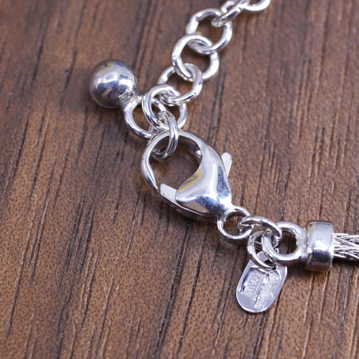 7.25”, Dyadema Italian sterling silver 925 wheat bracelet CZ lucky clever charm