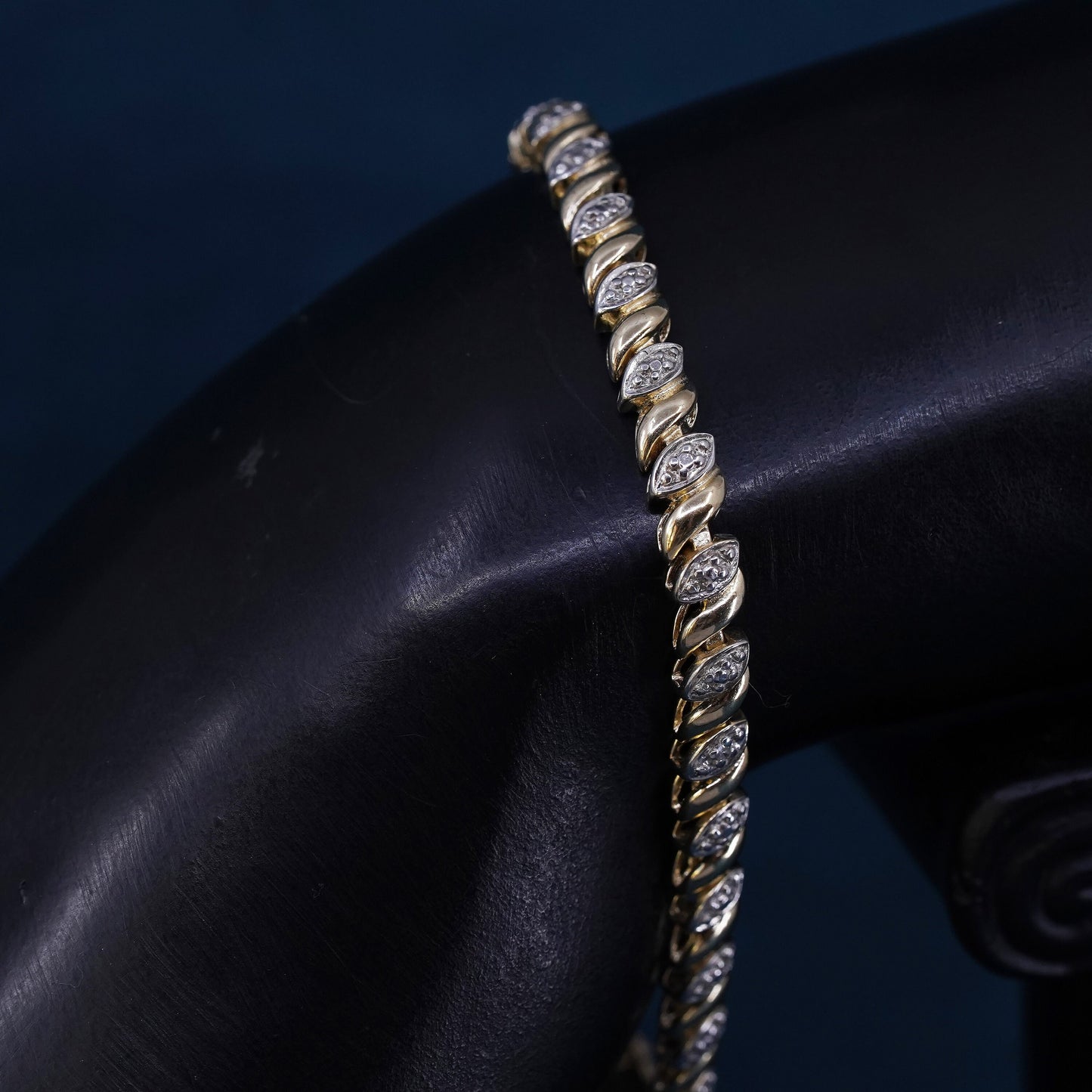 7”, vermeil gold sterling 925 silver tennis San Marco chain bracelet diamonds