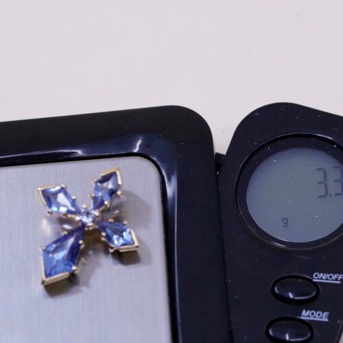 Vermeil gold over Sterling silver handmade pendant, 925 cross w/ Blue Cz