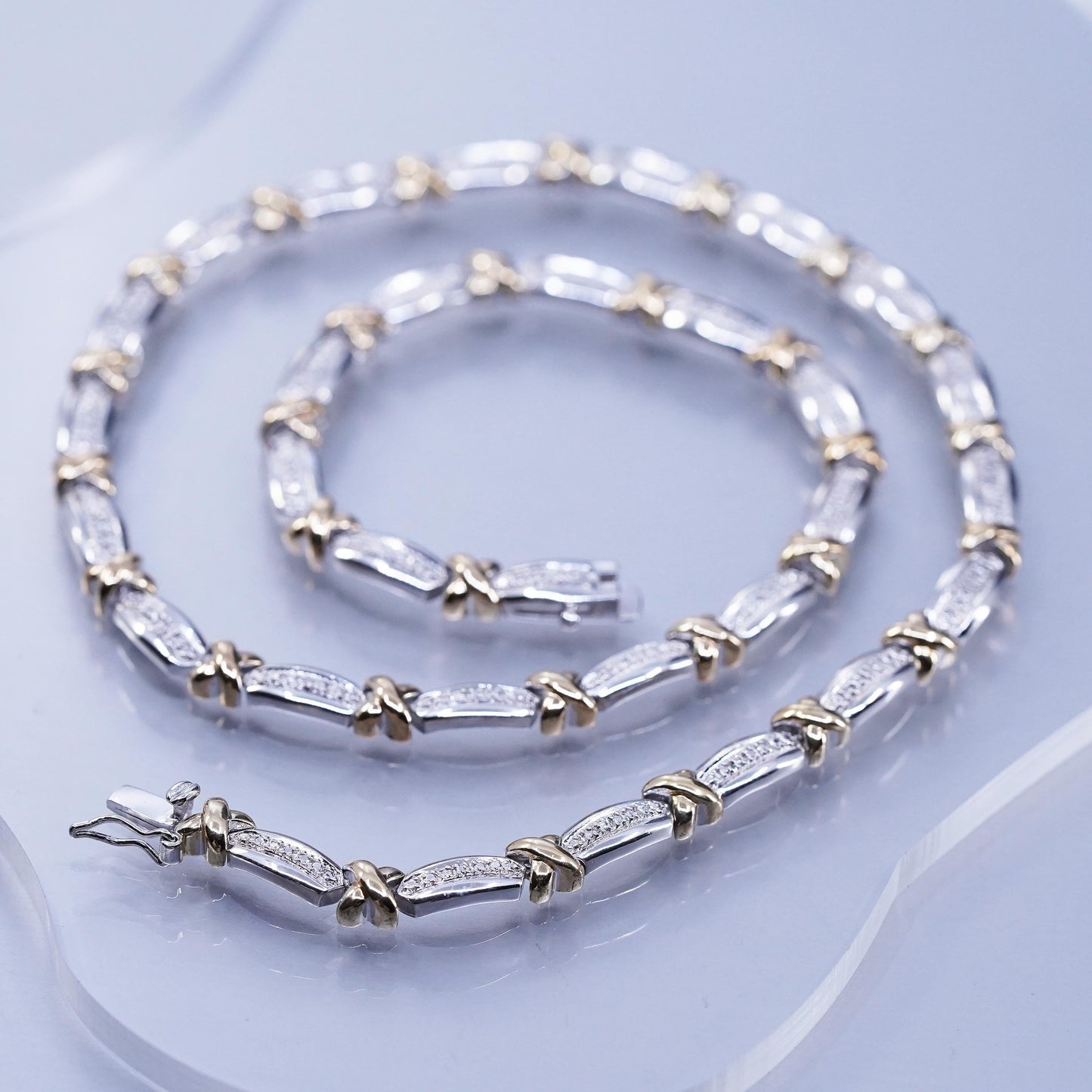 18”, two tone vermeil gold over Sterling 925 silver tennis necklace diamond