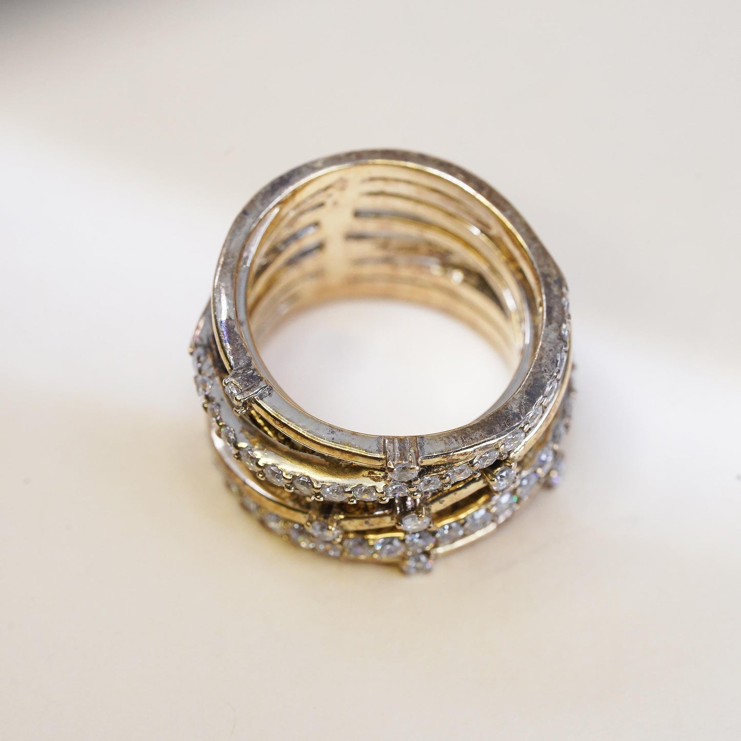 Size 6, VTG gold vermeil Sterling 925 silver entwined wide ring cluster Cz