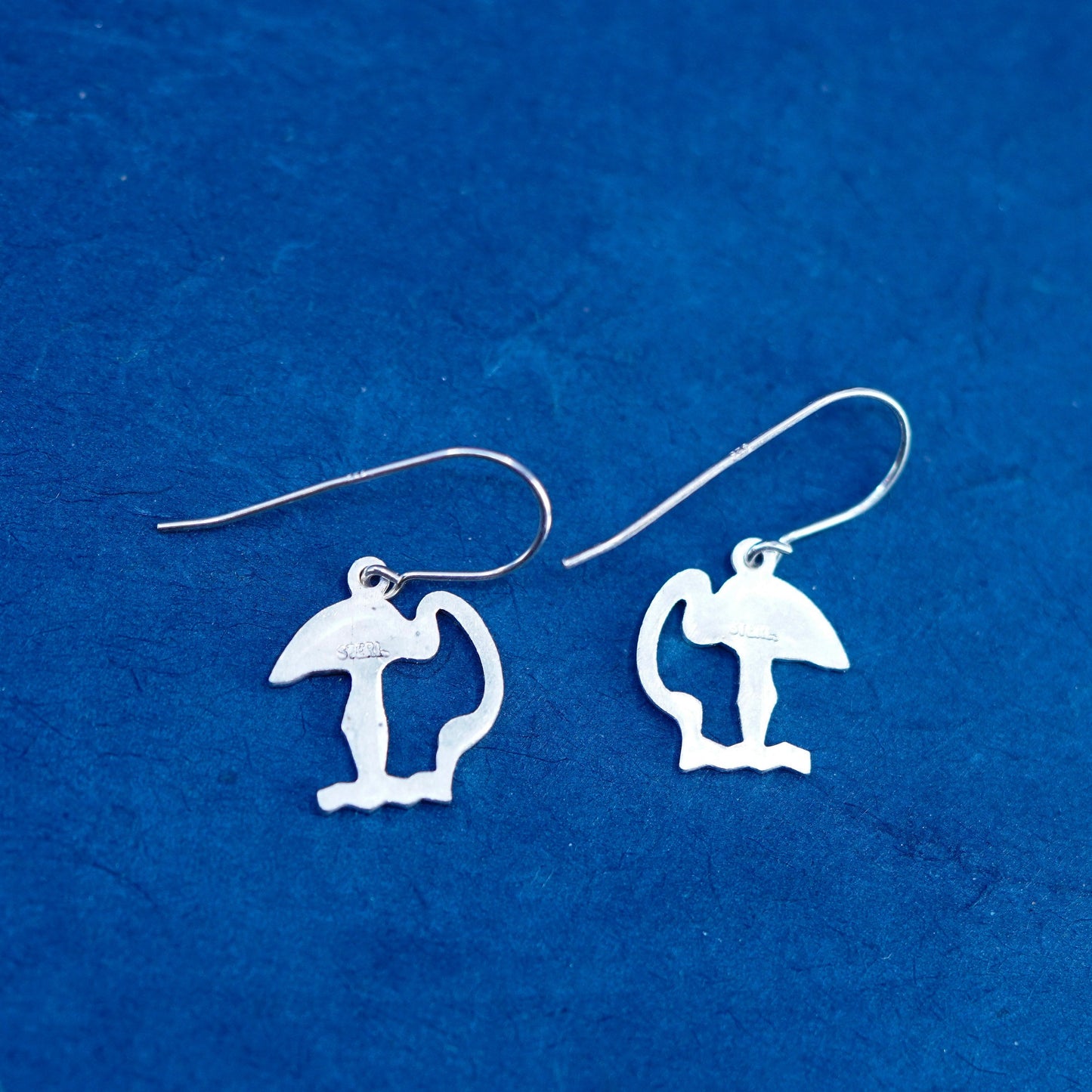 Vintage Sterling silver handmade bird earrings, 925 egret dangles