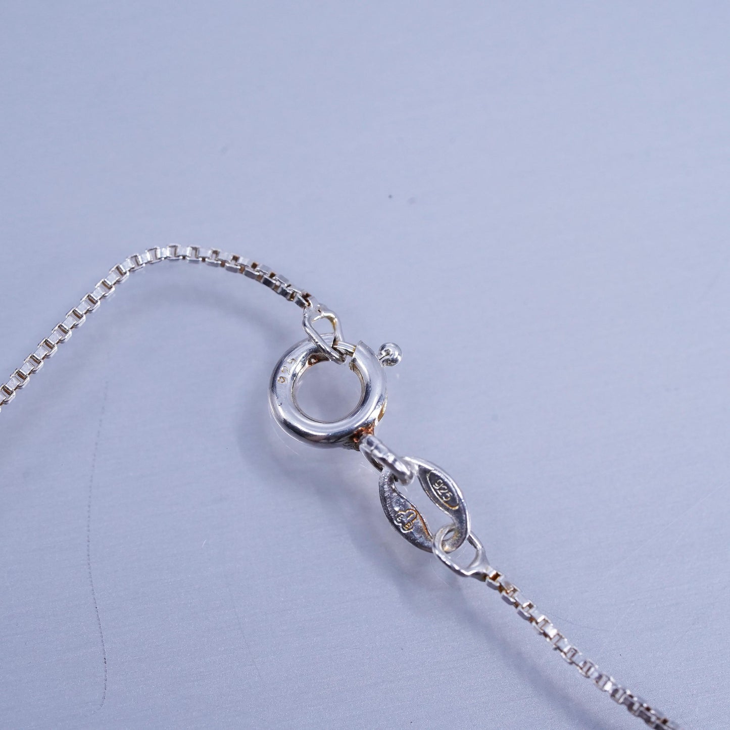 20”, vintage Sterling 925 silver box chain necklace with disc pendant