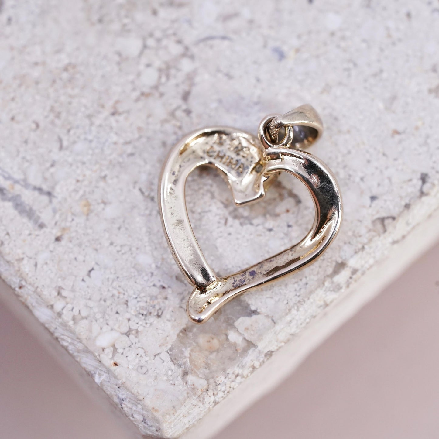 vermeil gold over Sterling silver handmade pendant, 925 heart with diamond