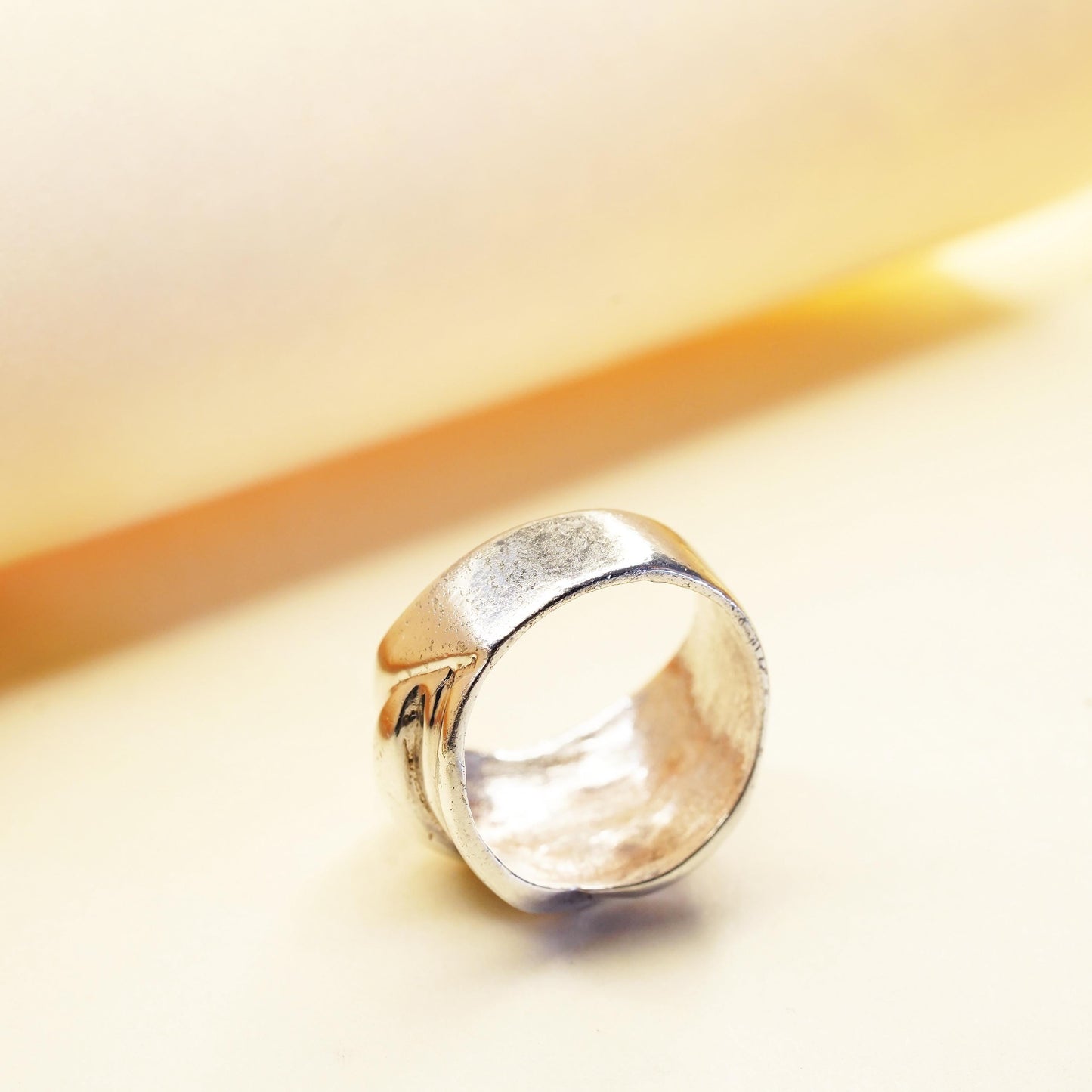 Size 6.5, vintage sterling silver handmade ring, 925 ribbed wavy wide band
