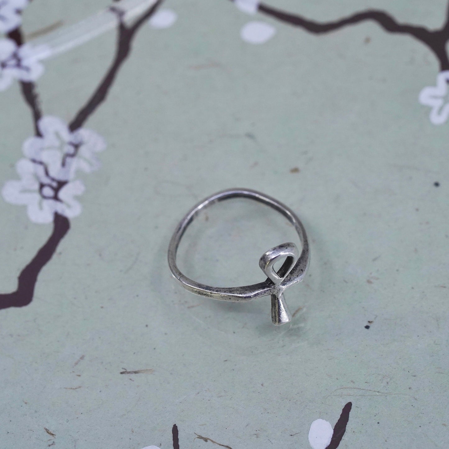 Vintage Sterling silver handmade ring, Egyptian 925 silver ankh band