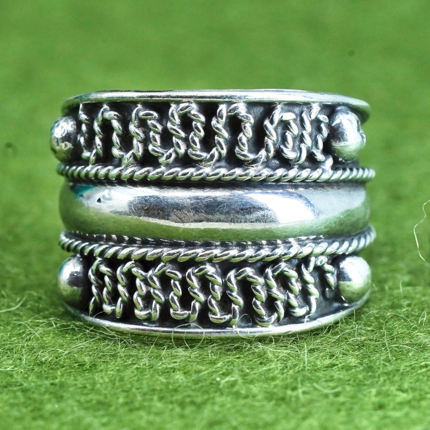 Size 6.5, vintage Sterling silver handmade ring, wide 925 textured band
