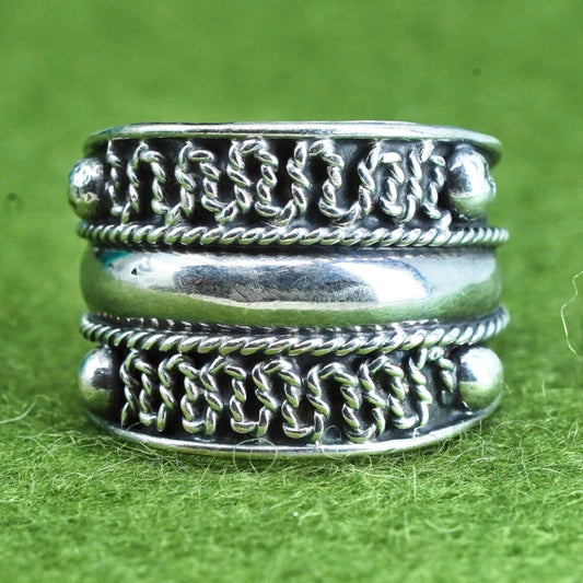 Size 6.5, vintage Sterling silver handmade ring, wide 925 textured band