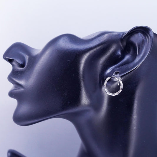 0.5", Vintage Sterling Silver Hoops, 925 Twisted lightweight earrings, Huggie