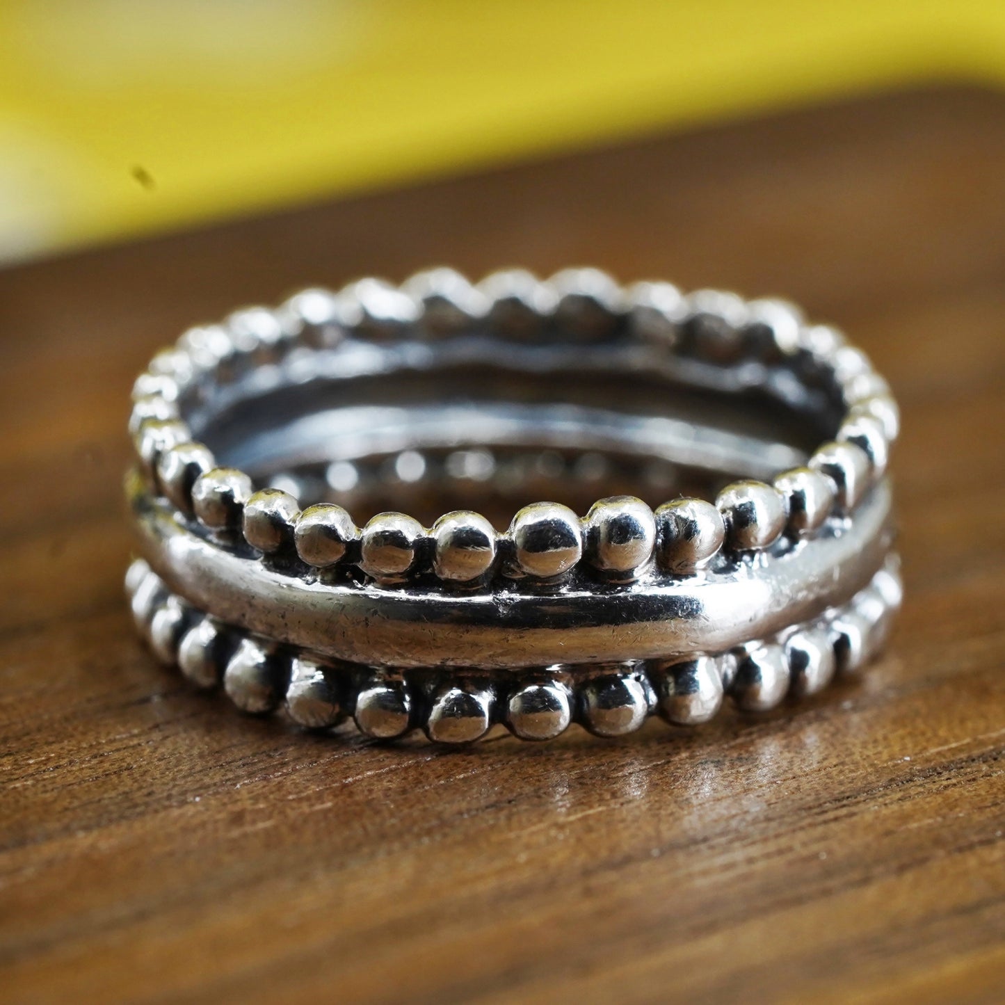 Size 8.5, Vintage Sterling silver stackable handmade ring, 925 band with beads