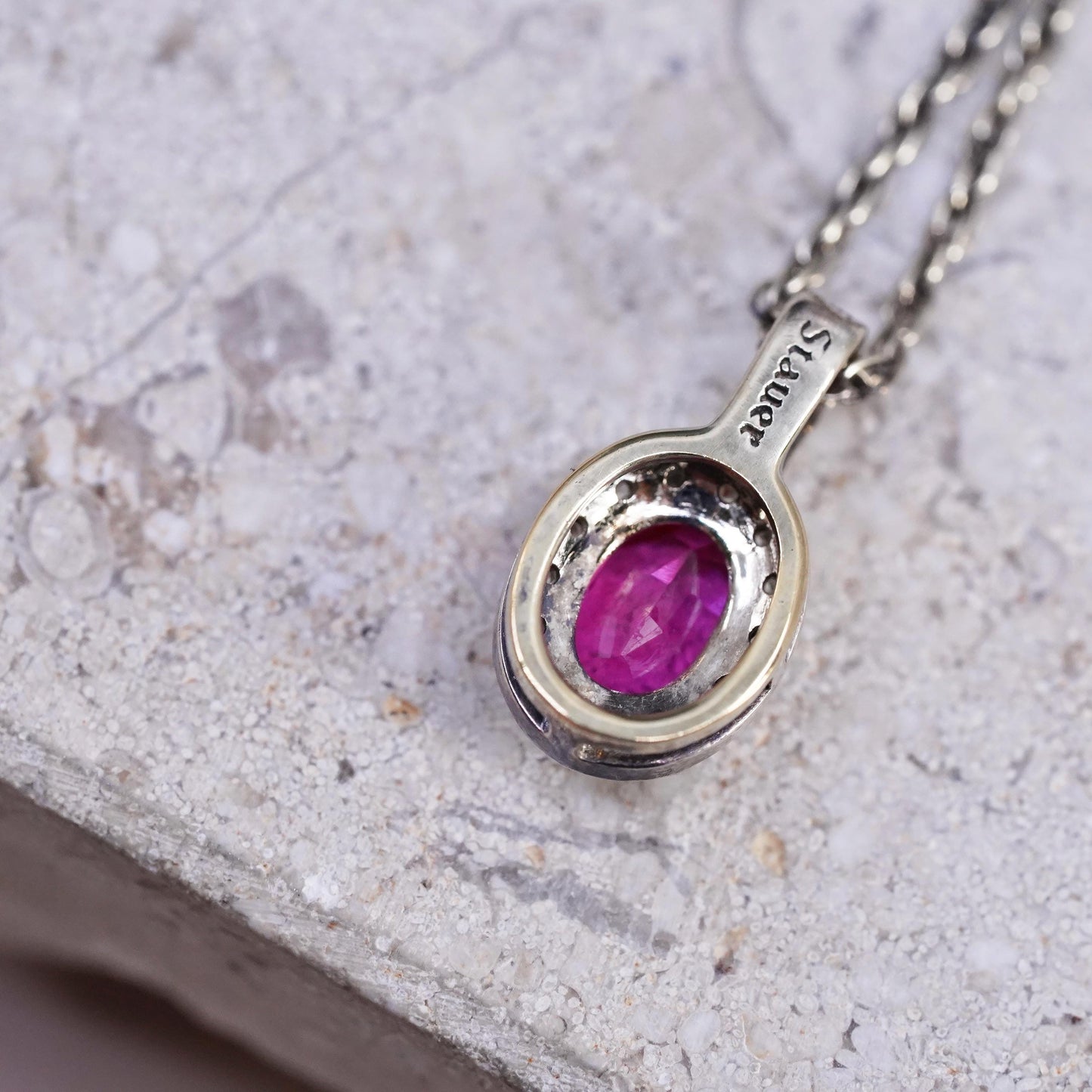 18", Stauer vermeil yellow gold Sterling 925 silver rope necklace ruby pendant
