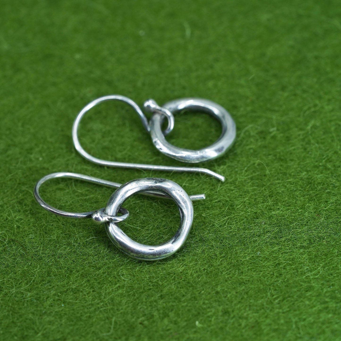 Vintage sterling silver handmade earrings, 925 circle dangles