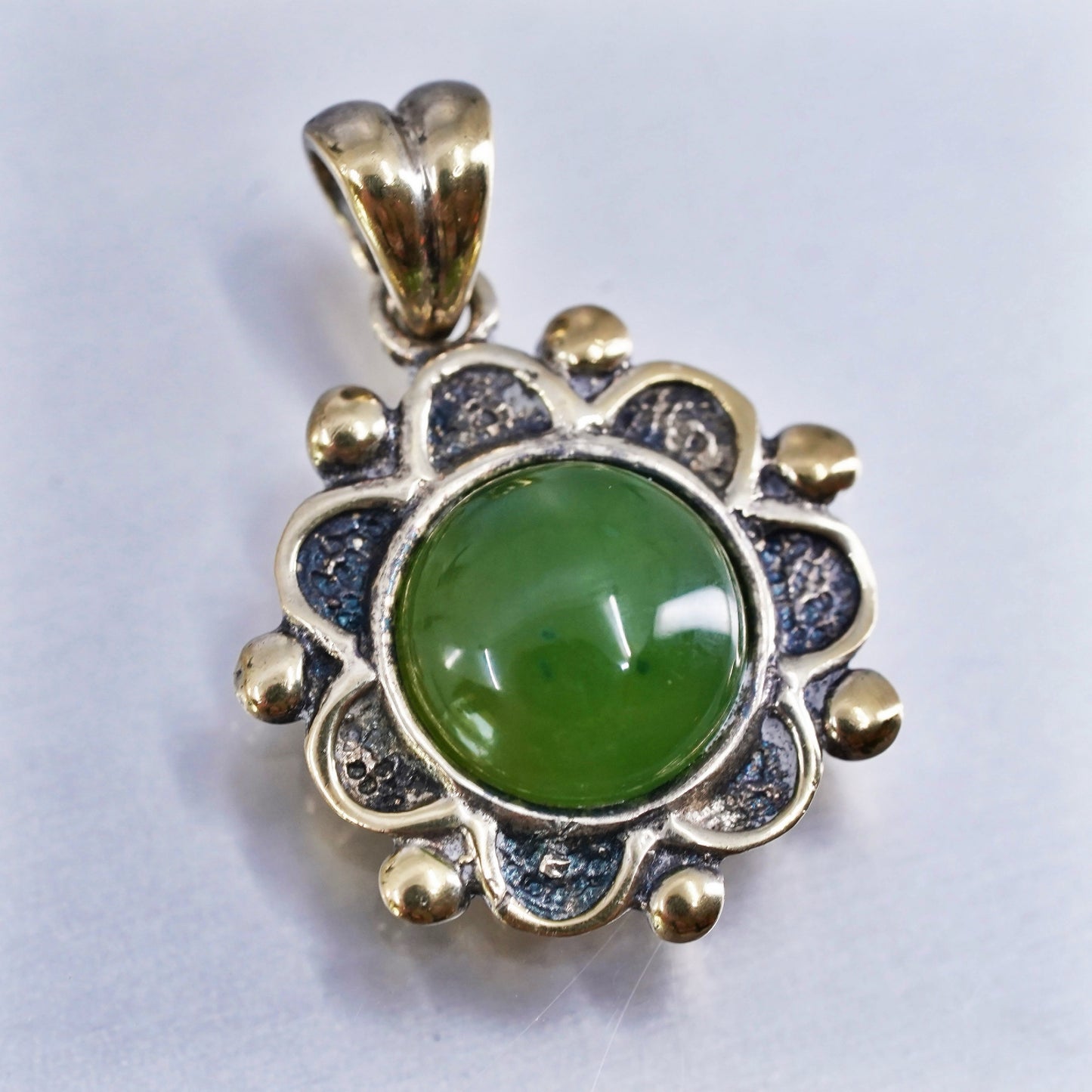Vintage vermeil gold over sterling 925 silver pendant with jade and beads