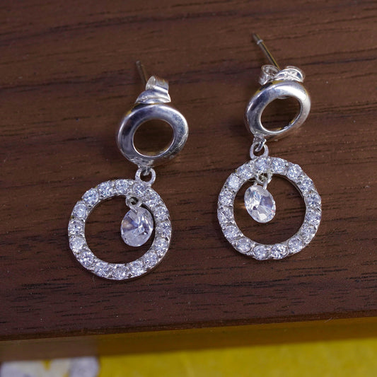 Vintage Elegant Sterling 925 silver earrings with cz circle dangles