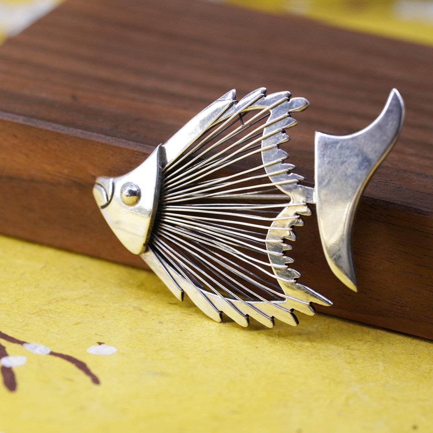 Vintage Mexican sterling 925 silver handmade tropical fish brooch