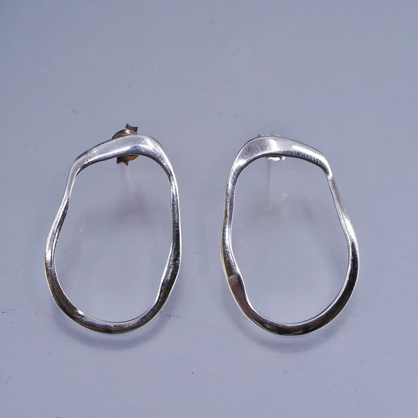 Vintage Sterling 925 silver handmade earrings, oval studs