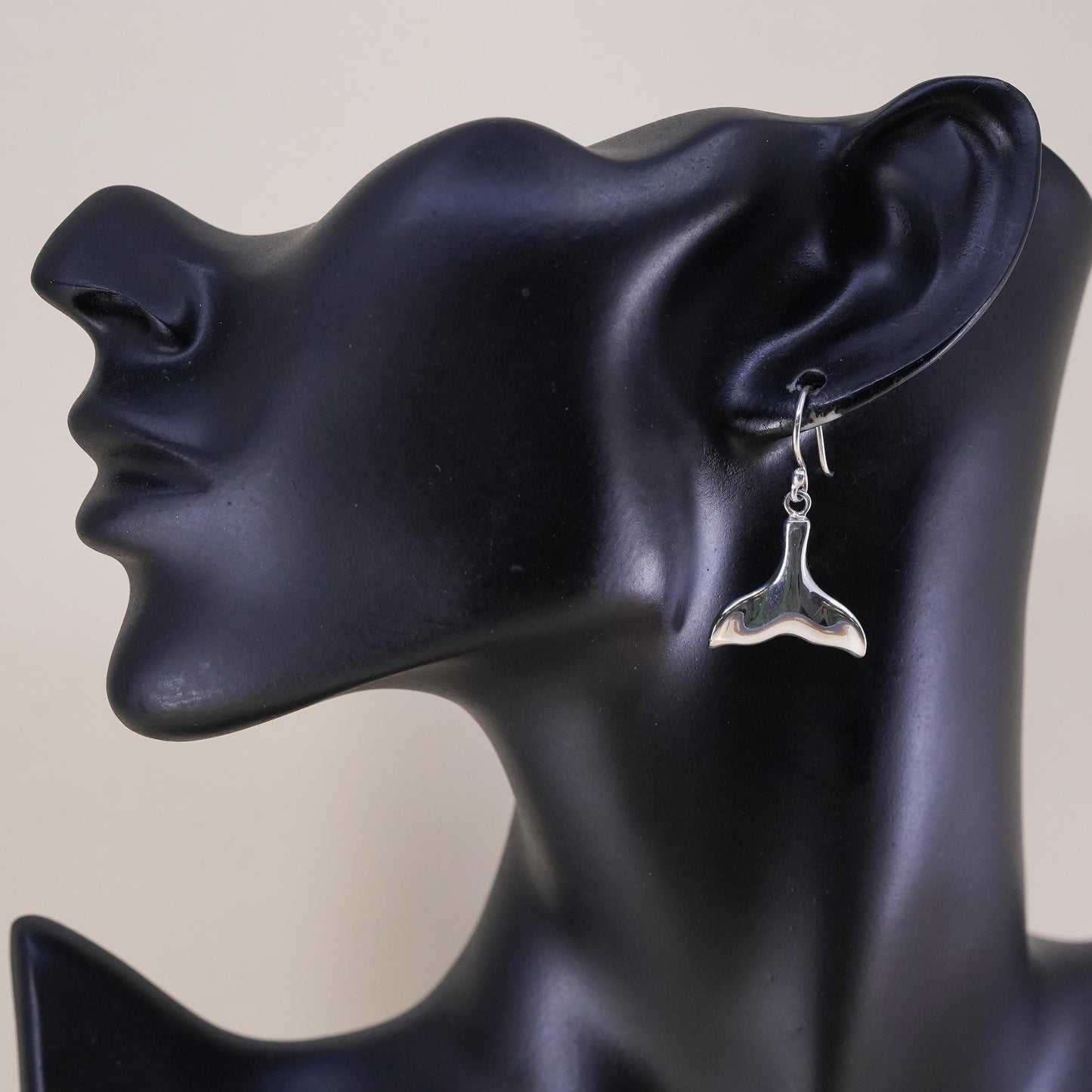 Vintage Sterling silver handmade earrings, 925 silver whale tail dangles